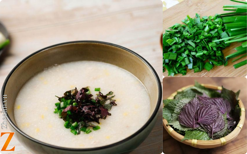 Cháo lá hẹ + tía tô trị ho đờm